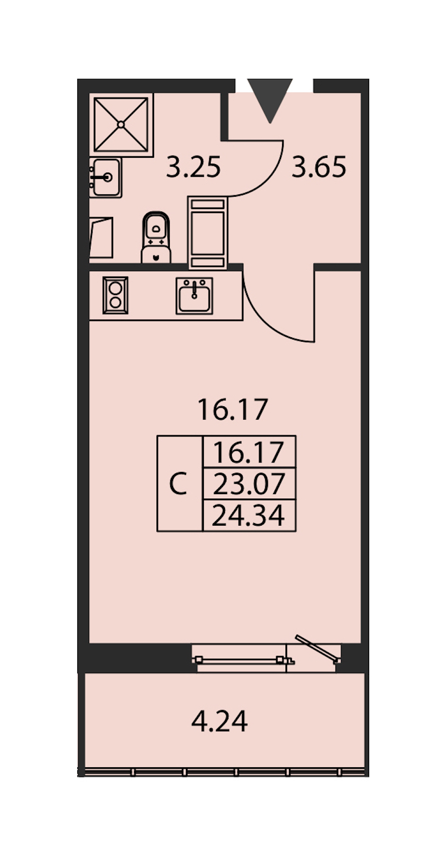 Квартира студия 23.07 м², 9/12 эт., ЖК «Полис ЛАВрики»